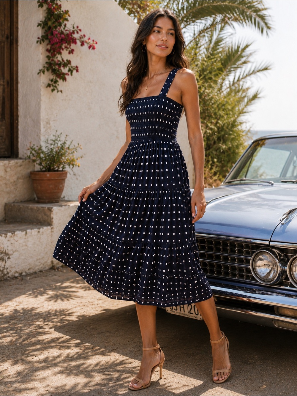 NWT Mister Zimi Navy polka Dot Savannah Tie Maxi Dress Sz 4